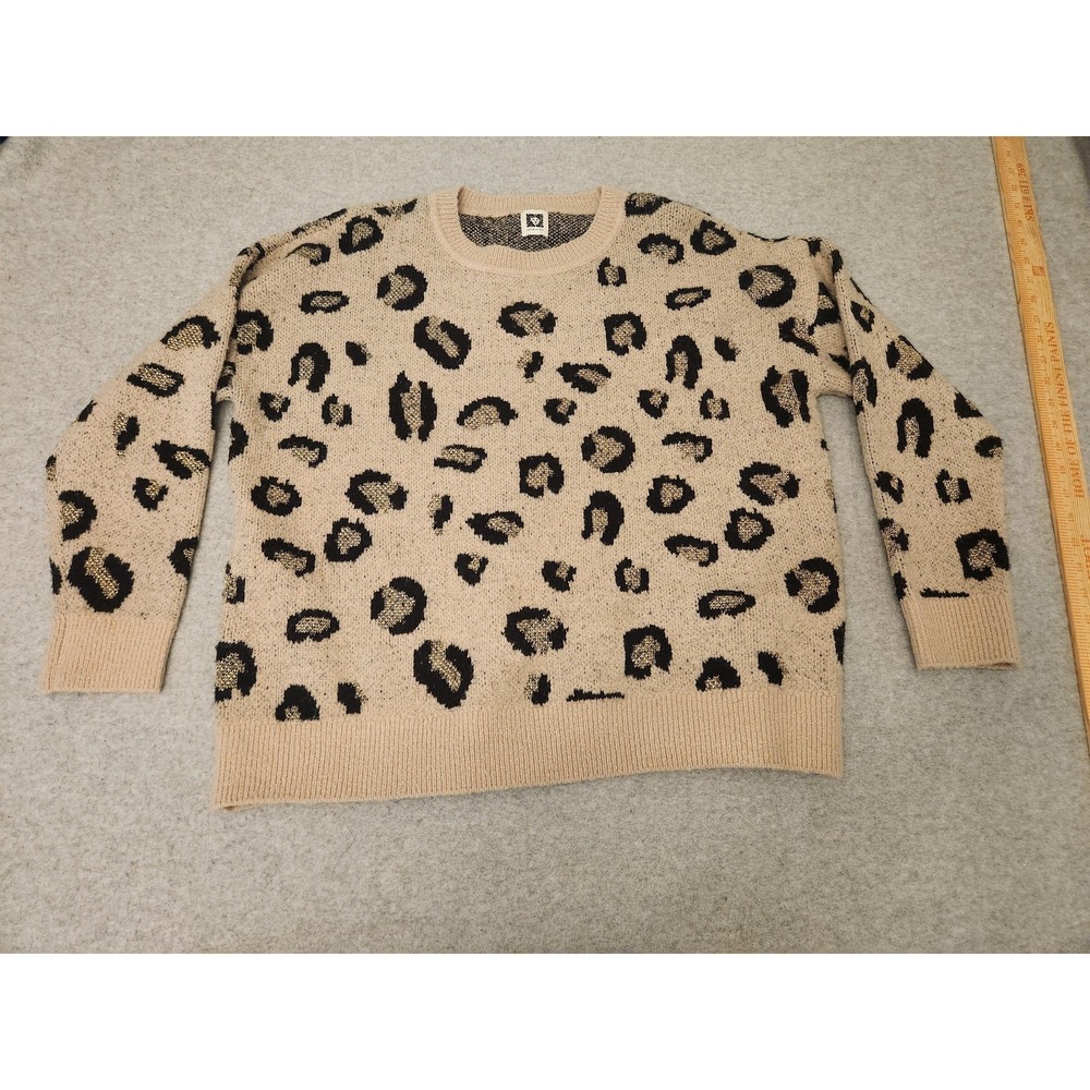 Anne Klein Sweater Women's Large Tan Leopard Metallic Gold Knit Crewneck